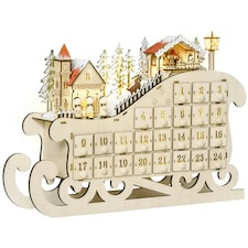 HOMCOM Christmas Advent Calendar Light Up Sleigh w/ Countdown Drawer, Village