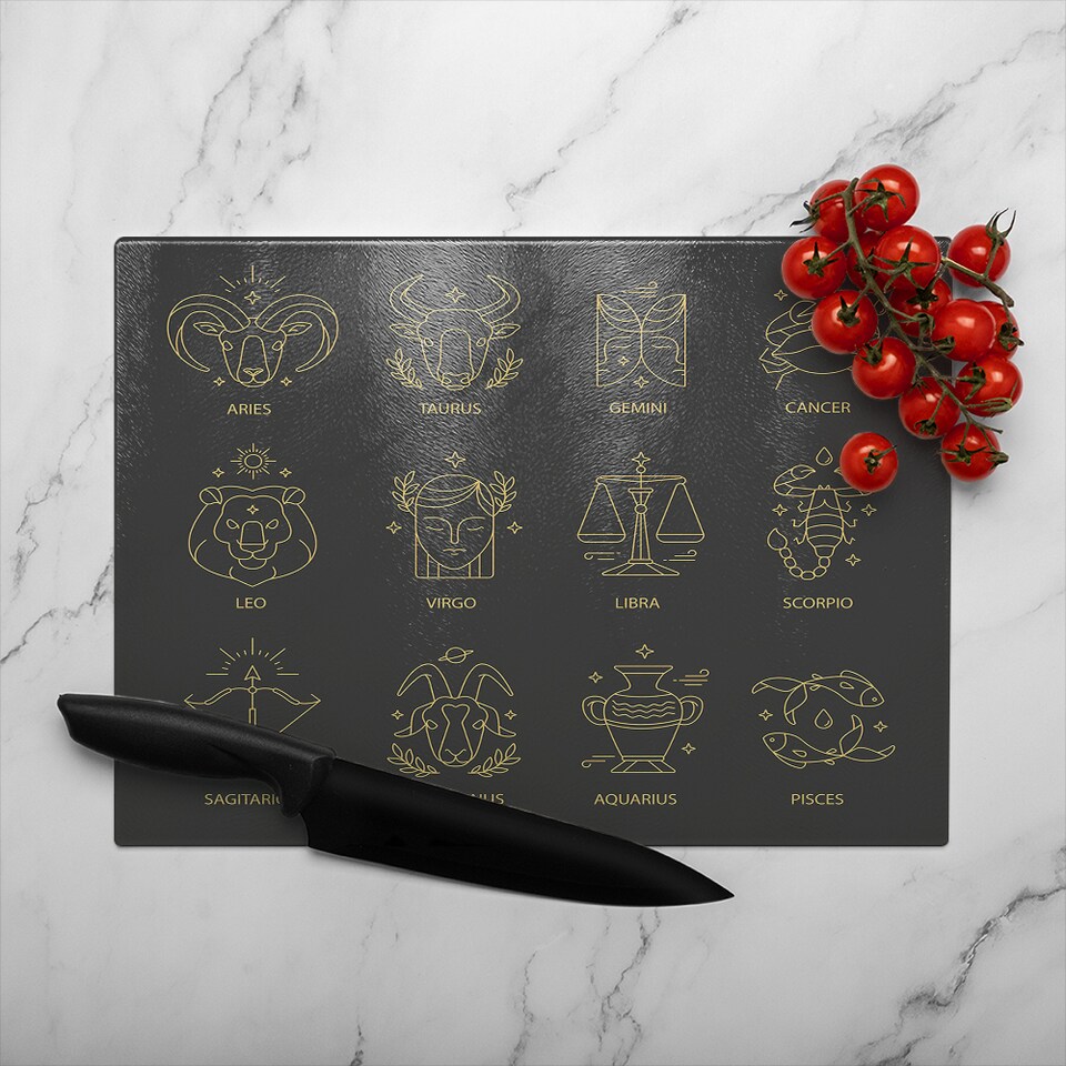 image 1 of Zodiac Sign  Dining Glass Chopping Board | Multi