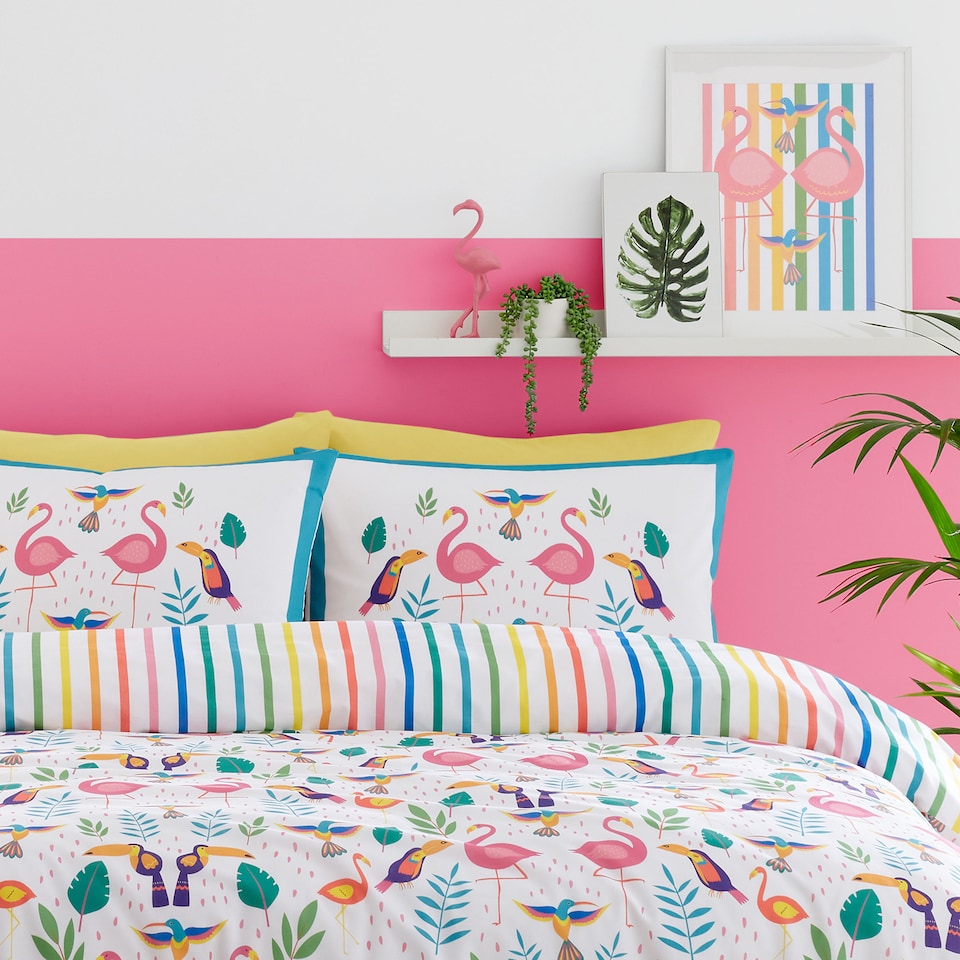 image 1 of Fusion Tropical Flamingo Duvet Cover Set Pink