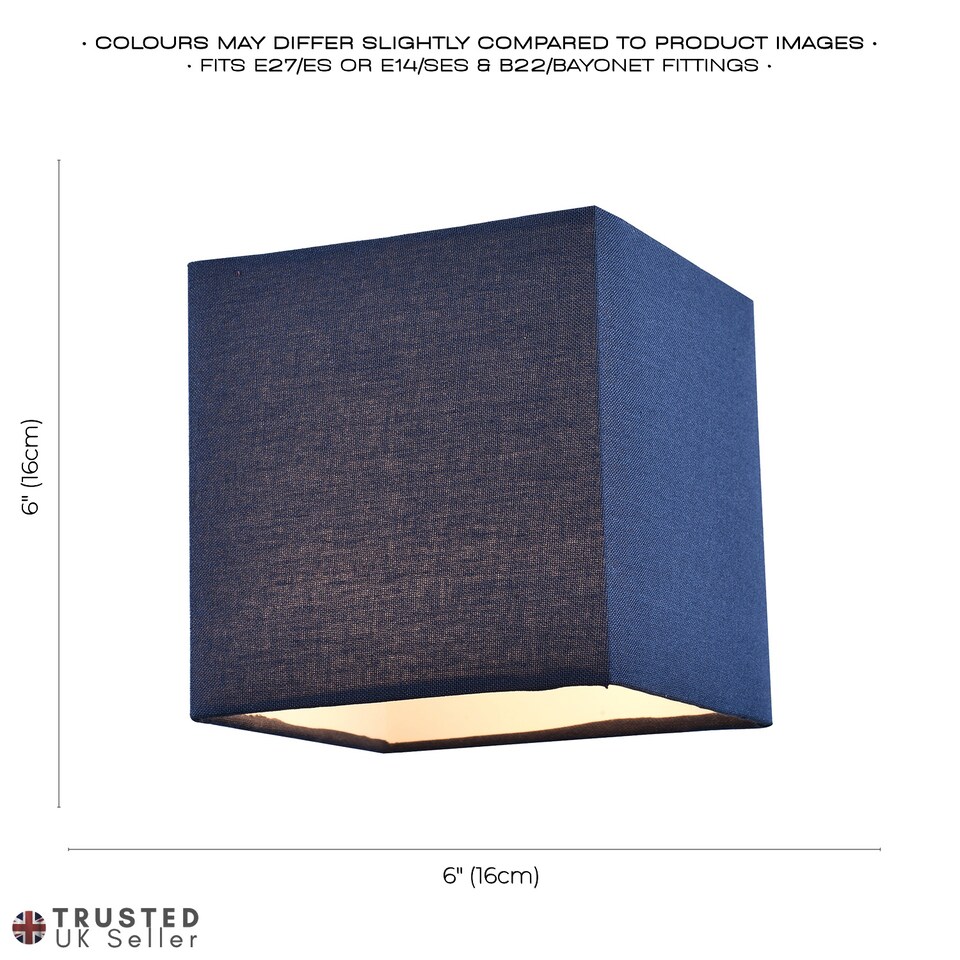 image 1 of Contemporary and Stylish Midnight Blue Linen Fabric Square 16cm Lamp Shade | Blue