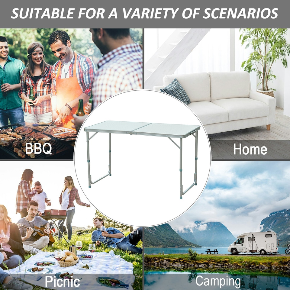 image 1 of Outsunny 4ft Aluminium Portable Folding Camping Picnic Table Outdoor Garden
