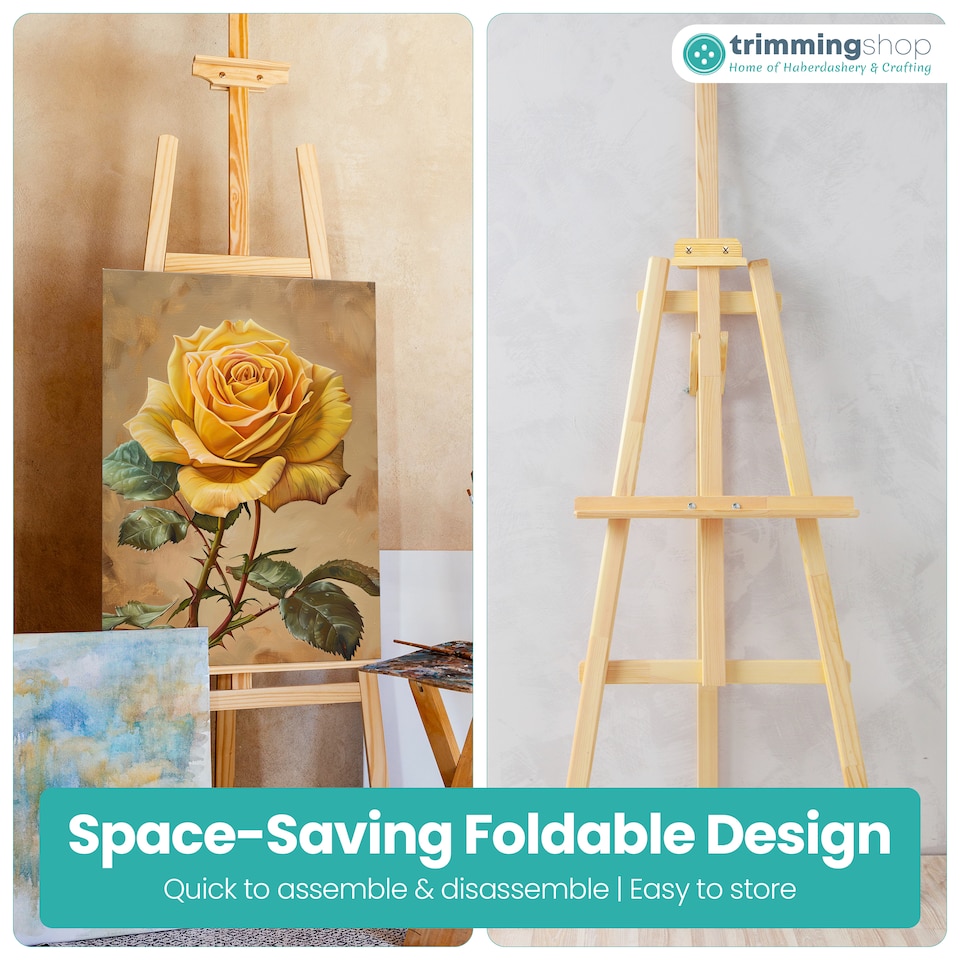 image 1 of 1.5m Adjustable A-Frame Studio Easel, Natural Pine Wood Folding Stand