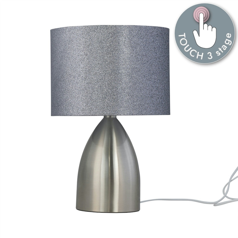 image 1 of First Choice Lighting Valentina Brushed Chrome Touch Lamp with Silver Glitter Shade Silver | Grey