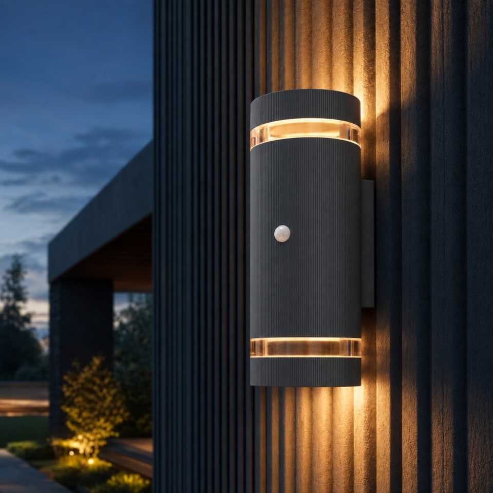 image 1 of Auraglow PIR Motion Sensor Double Up & Down Wall Light - FLORENCE | Silver | Light Grey/Warm White