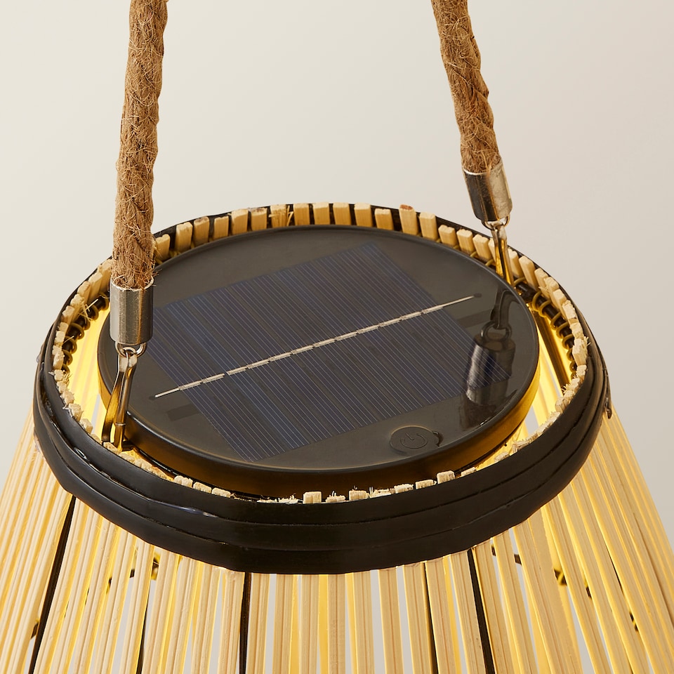 image 1 of ValueLights Solar Powered Outdoor Natural Bamboo Floor Lamp with Drum Shade | Cream