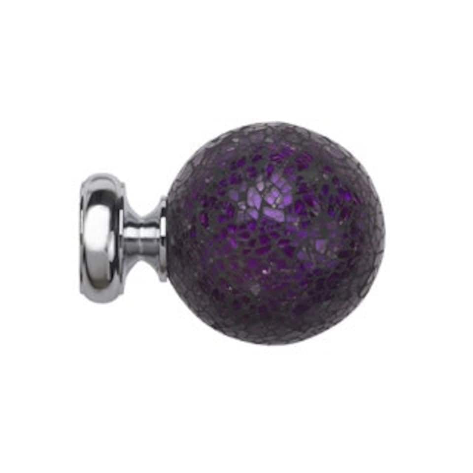 image 1 of 25-28mm Purple Mosaic End Satin Silver Metal Curtain Pole Set 120 - 210cm | Silver | Silver