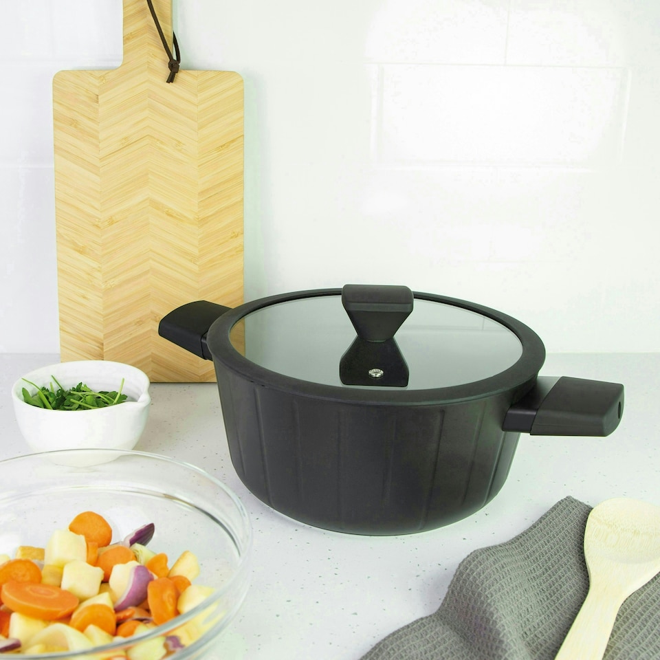 image 1 of Blackmoor 67299 Neuvo 24cm Stock Pot with Lid Black