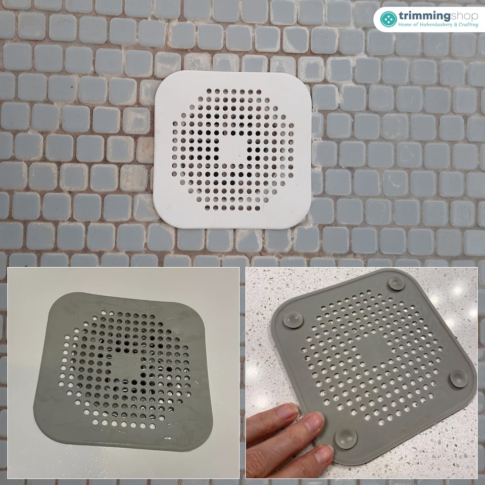 image 1 of White & Grey Silicone Hair Catcher Shower Drain Guards - 2pcs