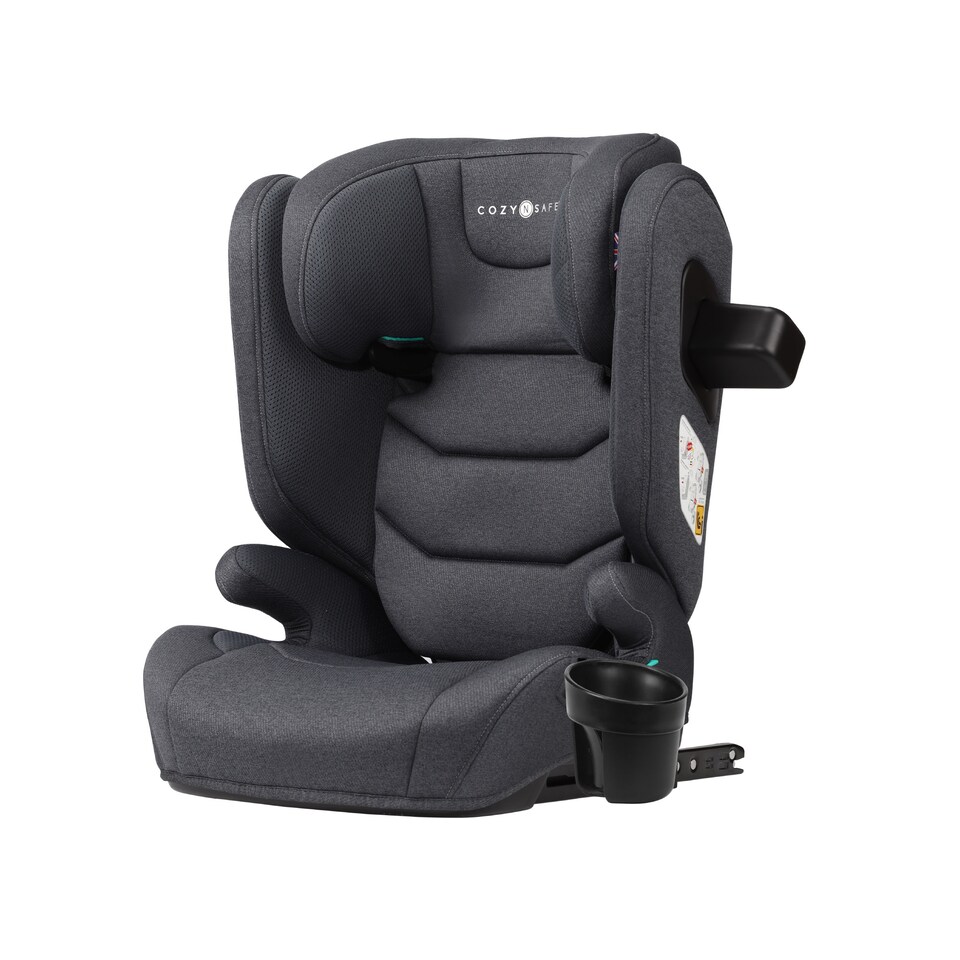 image 1 of Cozy N Safe Portland i-Size High Back Booster Car Seat 100-150cm, ISOFix & Seat Belt, Side Impact Protection, Adjustable Headrest, Cup Holder, Kids Car Seat 4-12 Years (Slate)