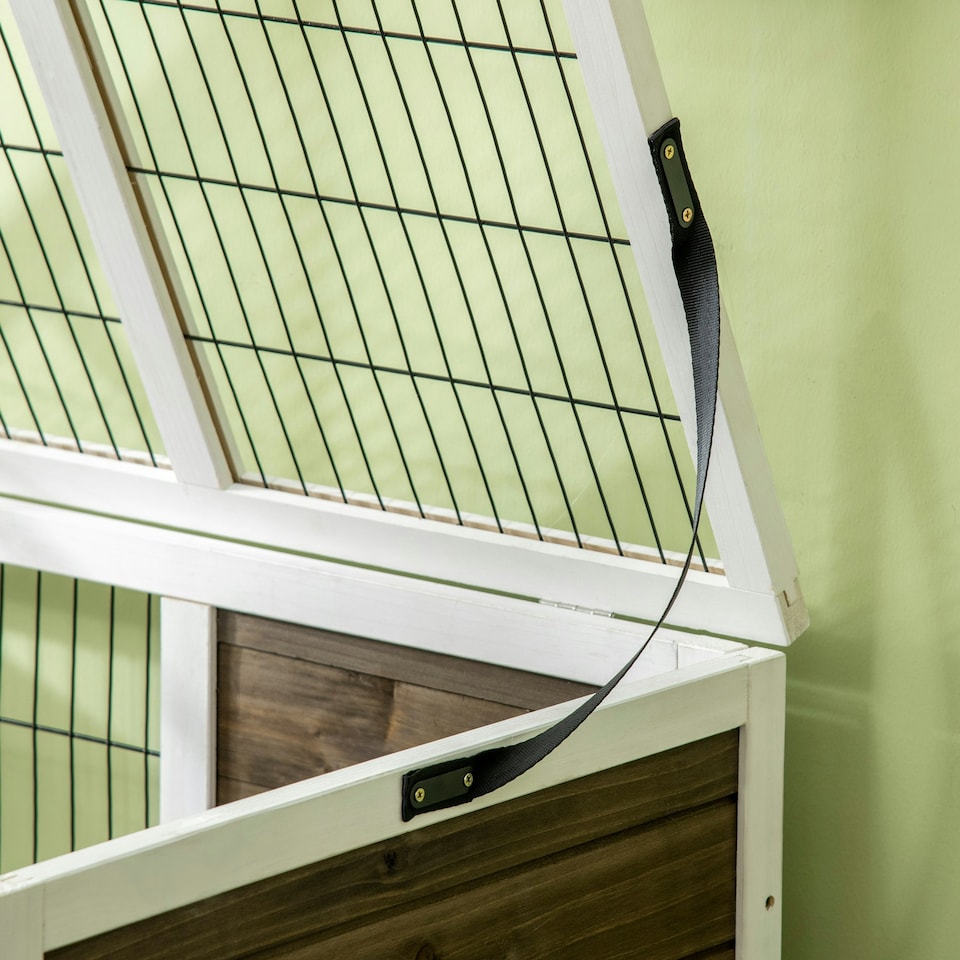 image 1 of PawHut Rabbit Hutch, Elevated Guinea Pig Cage w/ Openable Roof & Tray, Brown