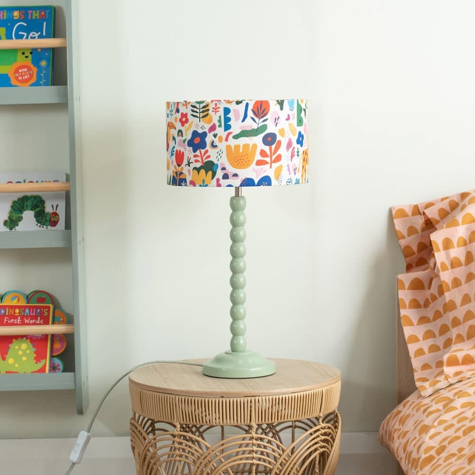 image 1 of ValueLights Bobbles Sage Green Bobbin Table Lamp Jungle Shade and Bulb