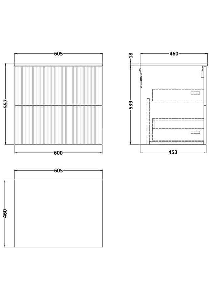 image 1 of Callingwood Contemporary Wall Hung 2 Drawer Vanity Unit with Laminate Worktop , 600mm, Autumn Oak