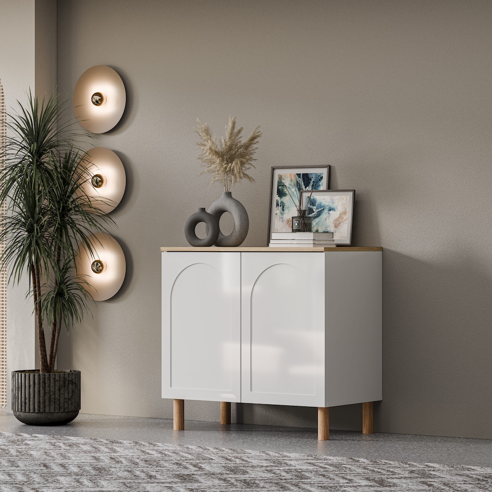 image 1 of Bohem Sideboard 2 Doors W 90 cm x H 85 cm x D 50 cm | White | Oak and White | 1