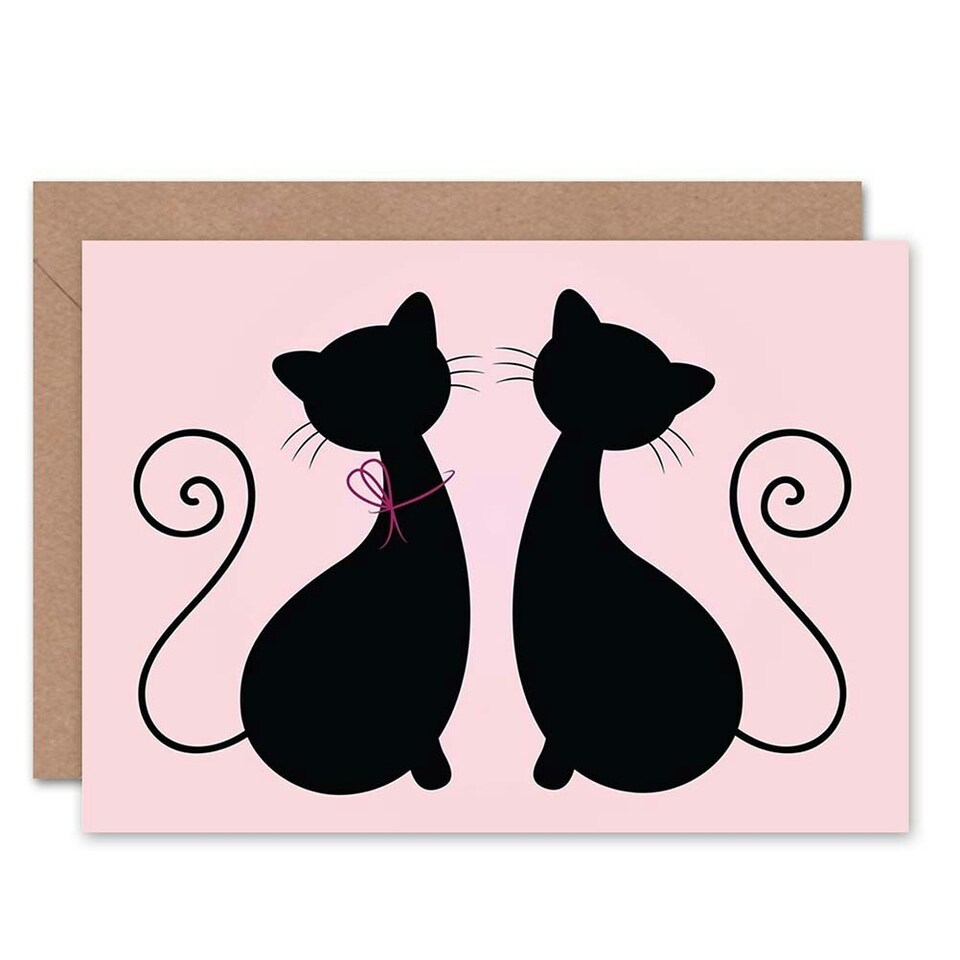 image 1 of Silhouette Couple Cat Anniversary Valentines Day Card