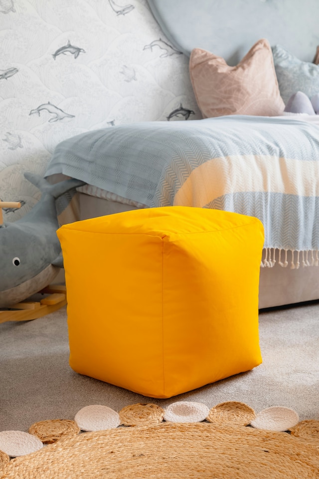 image 1 of Waterproof Cube Indoor Outdoor Bean Bag Foot Stool Pouffe | Gold | Mink