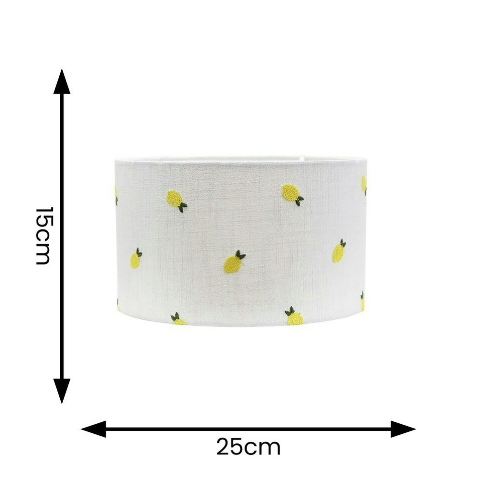 image 1 of ValueLights Brae Natural White Fabric Lemon Embroidered Small Drum Lamp Shade