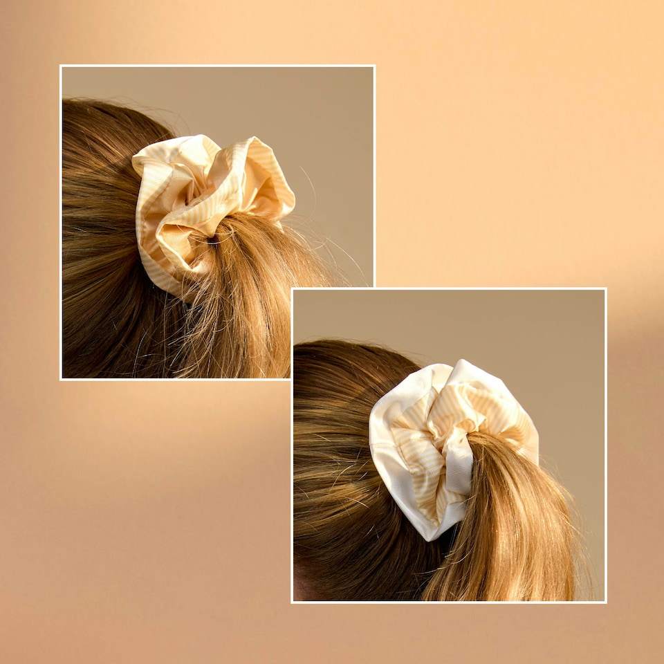 image 1 of Silver Cloud Satin Frilly Scrunchies - Buttercup Collection Yellow
