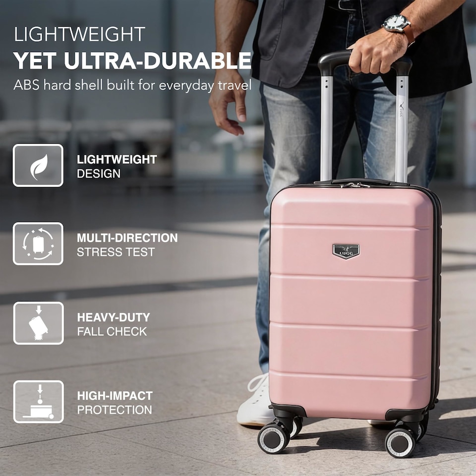 image 1 of Lugg Jetset Lightweight ABS Hard Shell Cabin Suitcase with 4 Spinner Wheels (40x30x20cm)