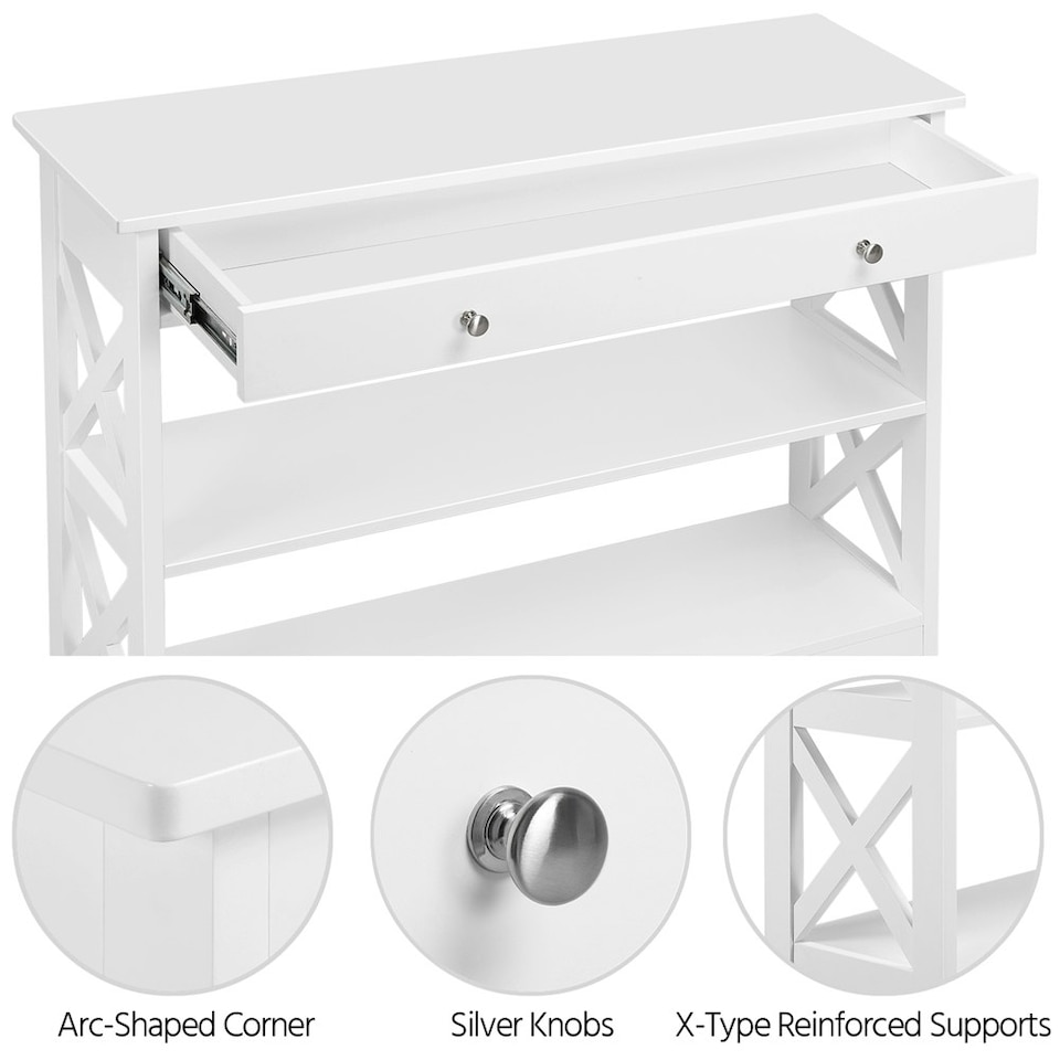 image 1 of Yaheetech Wooden Console Table with 1 Drawer and 2 Open Shelves