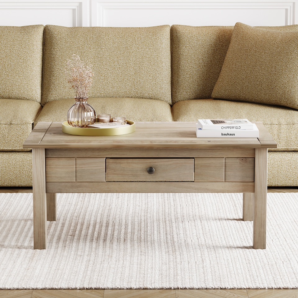 image 1 of Vida Designs Panama 1 Drawer Storage Coffee Table, Solid Pine Wood