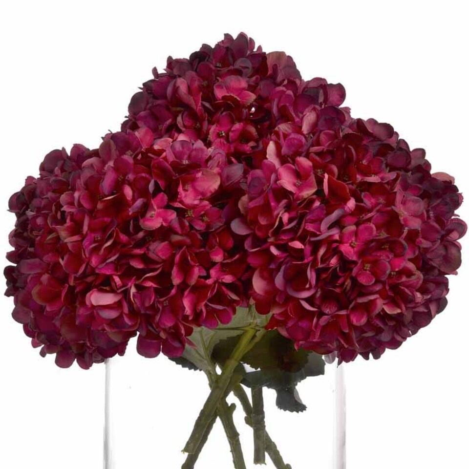 image 1 of Autumn Ruby Hydrangea Artificial Flower - Fabric/Plastic - L18 x W18 x H42 cm - Red - Single Stem
