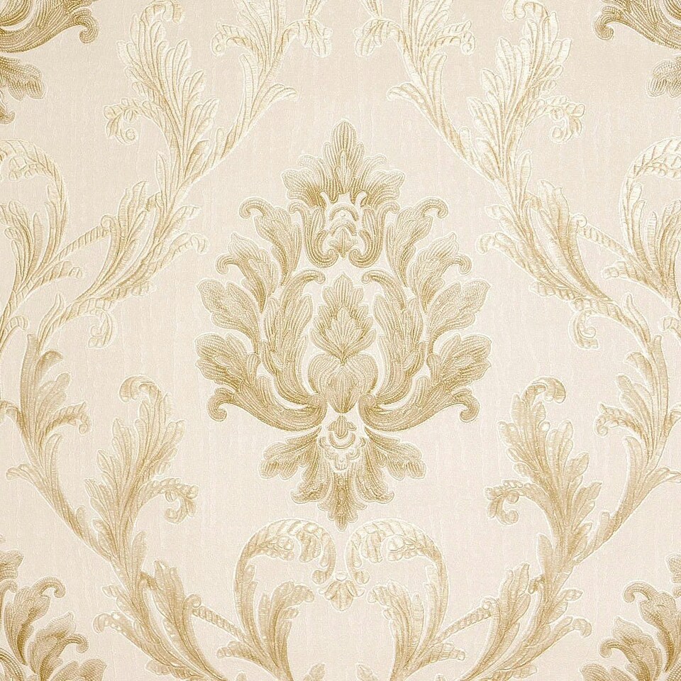 image 1 of Aurora Damask Wallpaper in Shimmering Ivory with Gold and Silver | Cream | Shimmering Ivory with Gold and Silver