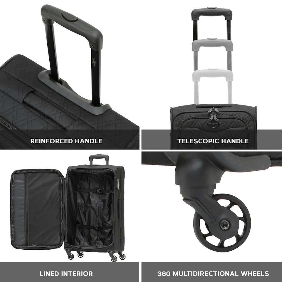 image 1 of Flight Knight Lightweight 4 Wheel 800D Soft Case Quilted Suitcases Anti Crack Cabin & Hold Luggage Options 100+ Airlines Approved - easyJet, BA & Many More! Black | Medium