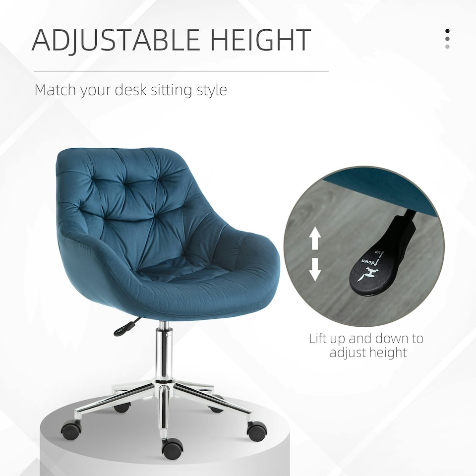 image 1 of Vinsetto Velvet Home Office Chair Desk Chair with Adjustable Height, Blue