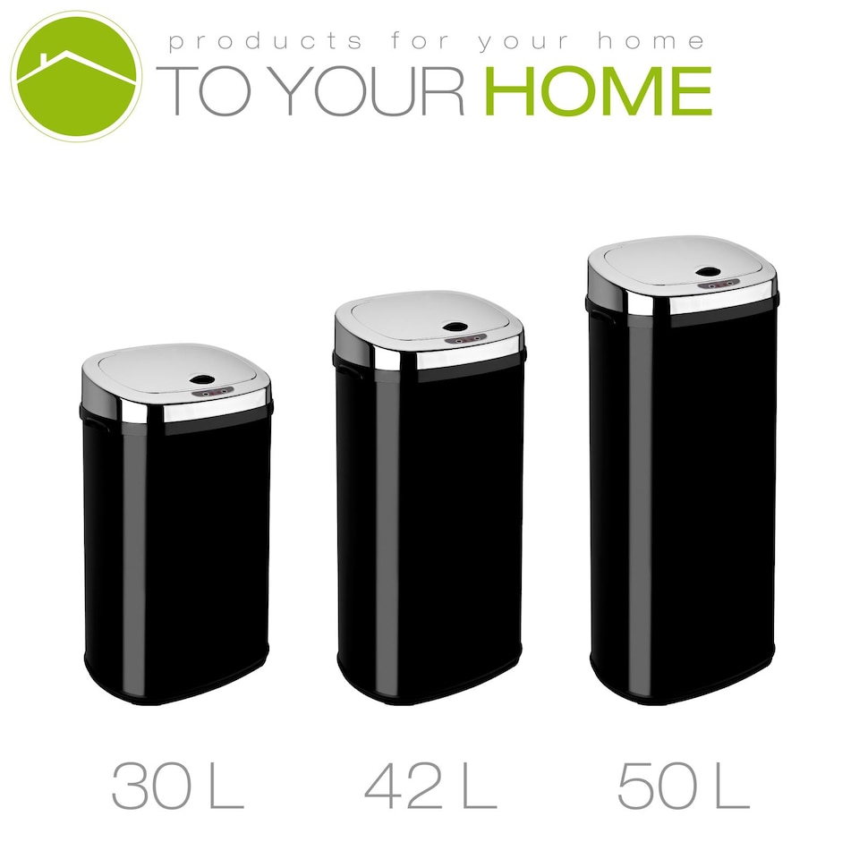 image 1 of Dihl 50L Stainless Steel Rectangle Automatic Kitchen Sensor Bin - Black