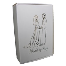 White Cake Boxes with Bride and Groom Wedding Day Print in Gold - Pack of 10