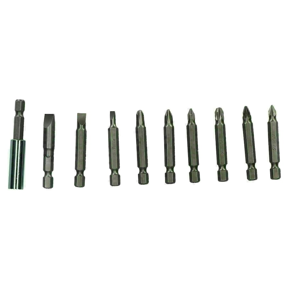 image 1 of 10pc 50mm Power Bit Screwdriver Bit Set Phillips Pozi Flat with Magnetic holder