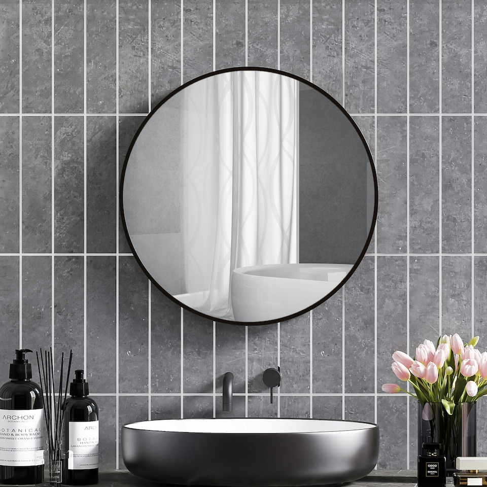 image 1 of HOMCOM Round Bathroom Mirror, Modern Wall Mirror Aluminium Frame, 70 x 70cm