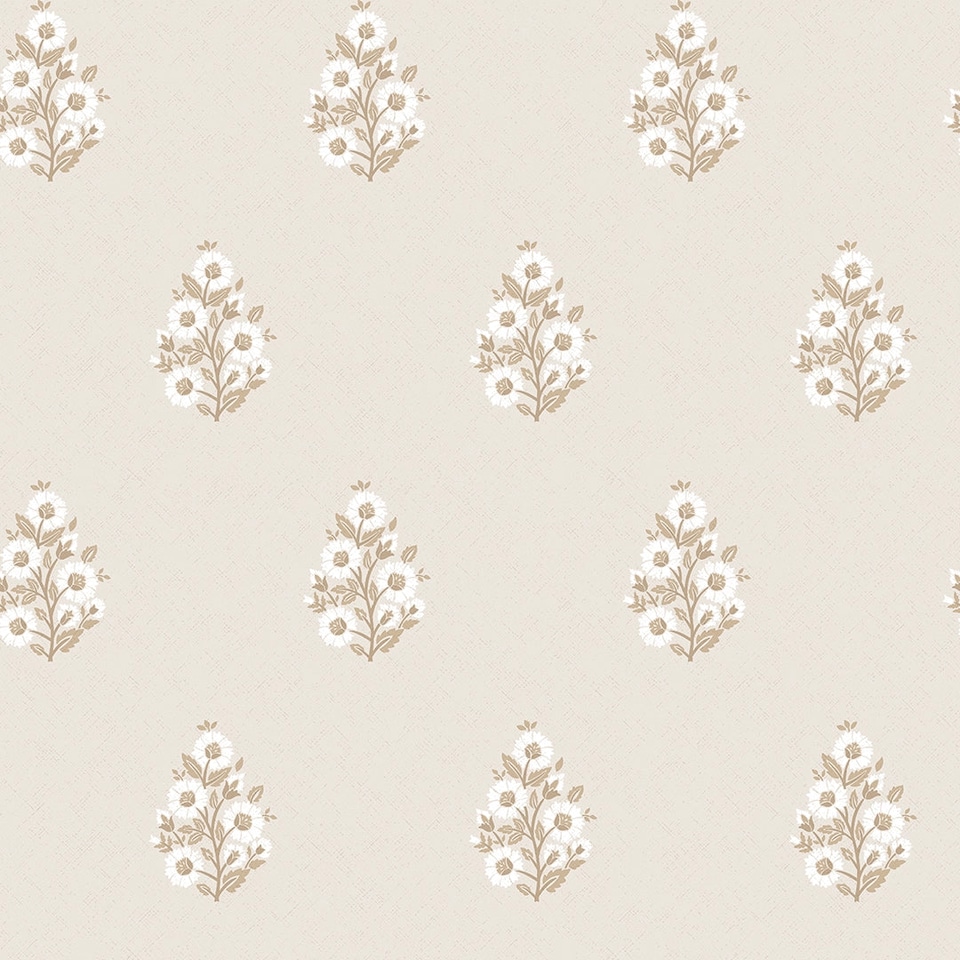image 1 of Posy Wallpaper in Taupe on Cream | Cream | Taupe on Cream