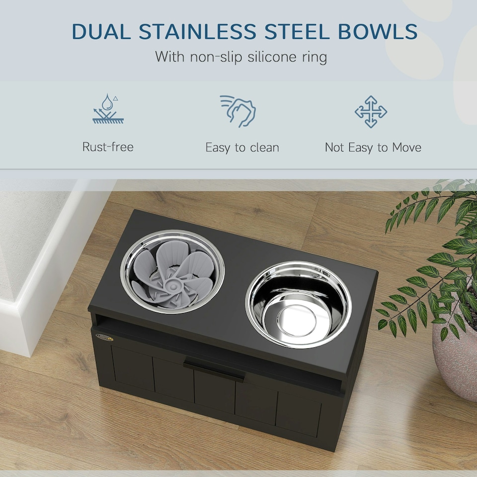 image 1 of PawHut Raised Dog Bowl, Elevated Dog Bowls with Slow Feeder Mat, Black 