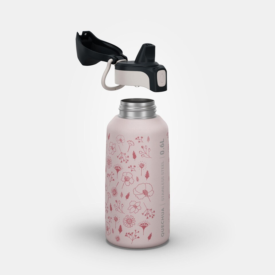 image 1 of Decathlon 0.6 L kids’ stainless steel water flask 500 with instant stopper for hiking