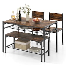 COSTWAY 4-piece Dining Set Table with Chairs & Bench Brown Brown