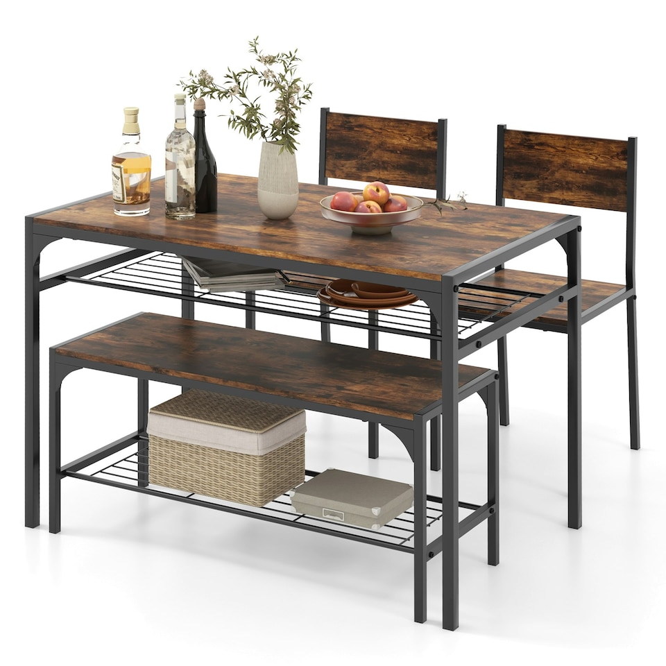 image 1 of COSTWAY 4-piece Dining Set Table with Chairs & Bench Brown Brown
