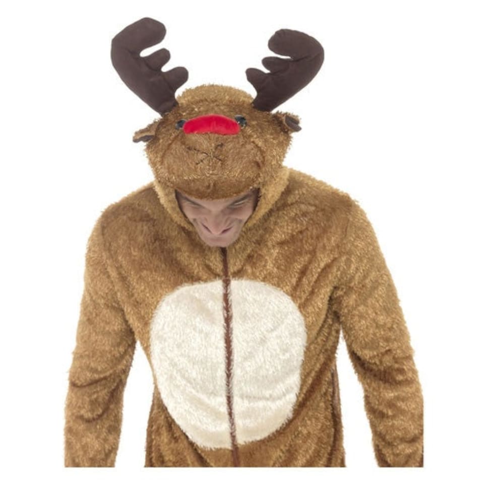image 1 of Reindeer Christmas Onesie Fancy Dress Costume Unisex Adult Large Brown | L