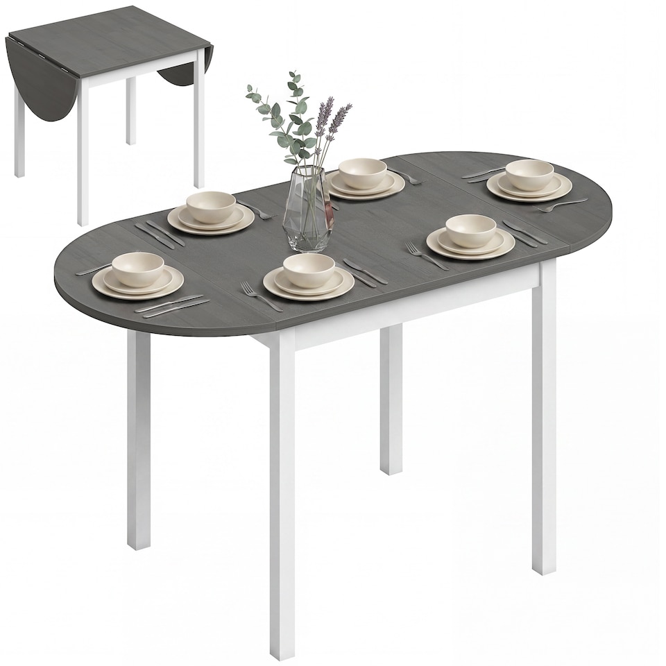 image 1 of HOMCOM Foldable Dining Table, Solid Wood Drop Leaf Table, Grey