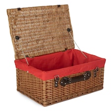 56cm Double Steamed Wicker Picnic Basket with Lining Red | Red | One Size