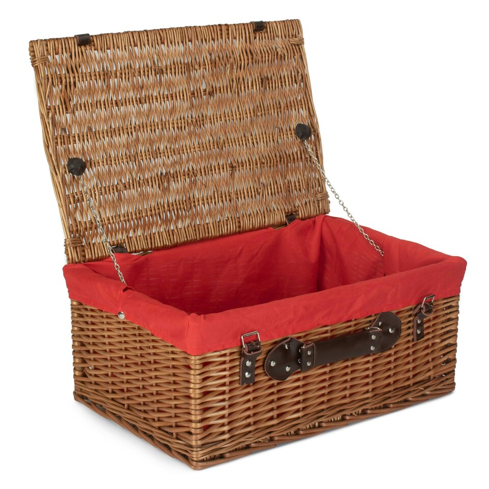 image 1 of 56cm Double Steamed Wicker Picnic Basket with Lining Red | Red | One Size