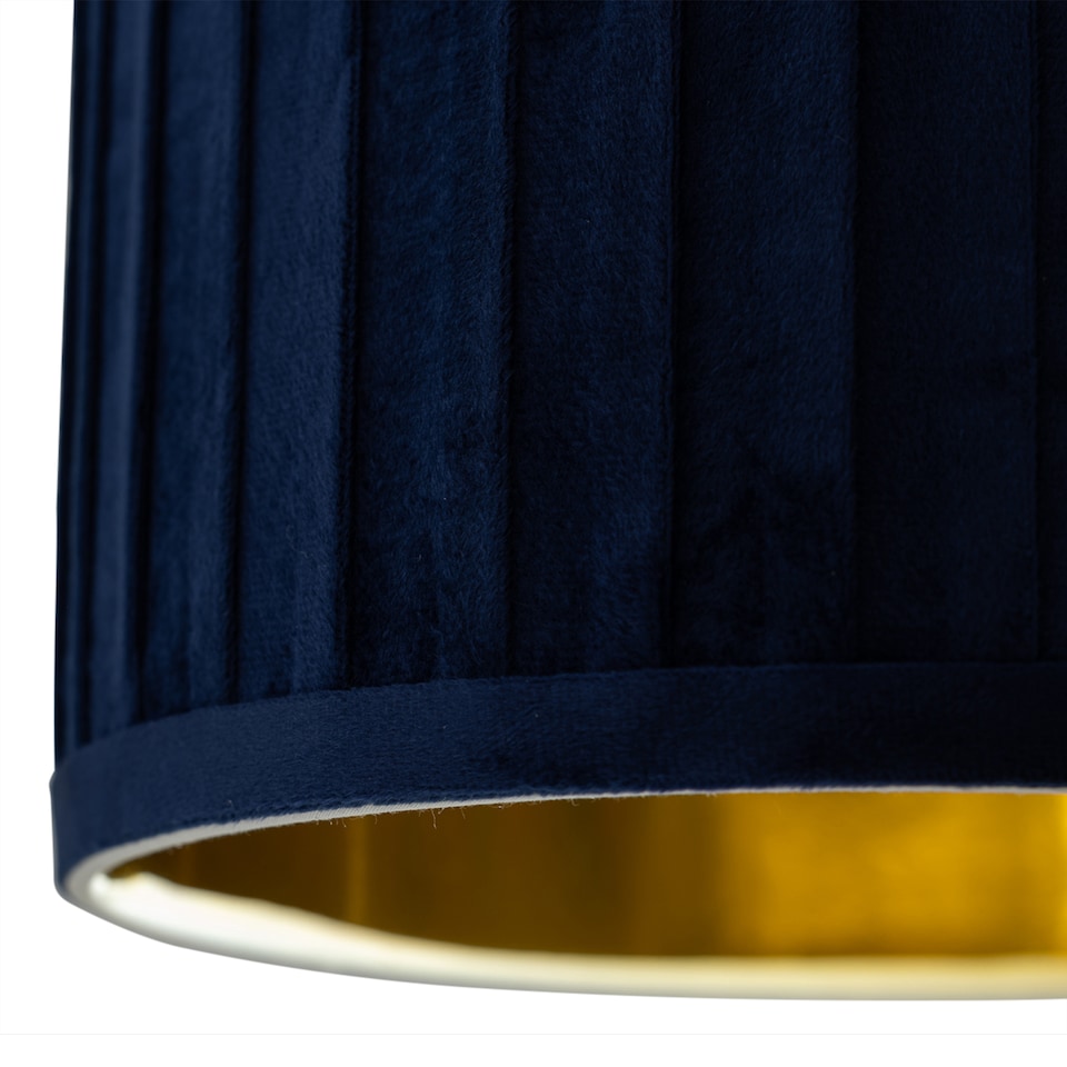 image 1 of Sundance - Navy Blue Velvet Pleated 25cm Lamp Shade with Gold Inner | Blue | Pleated navy velvet with gold cardboard inner detail | 1