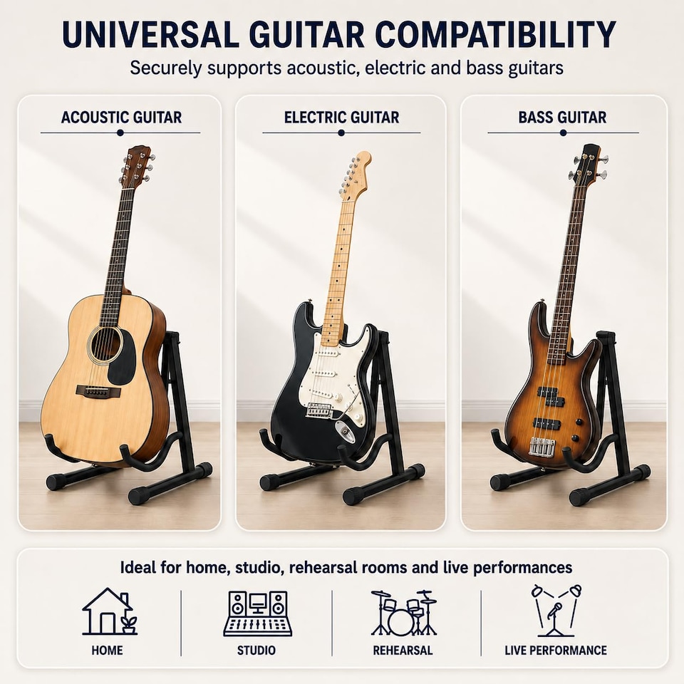 image 1 of Keplin Foldable A Frame Guitar Stand for Acoustic Electric and Bass, 1 or 2 Pack