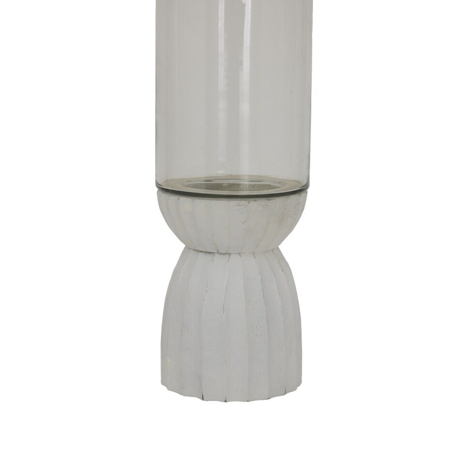 image 1 of Carved Hurricane Lantern - Glass - L12 x W12 x H32 cm - White