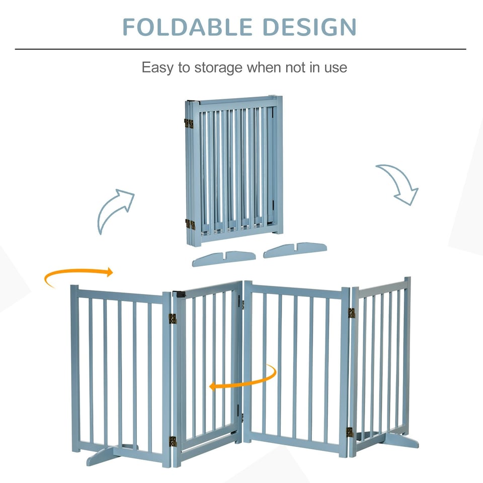 image 1 of PawHut Freestanding Pet Gate w/ 2 Support Feet for Doorways Stairs Blue Grey