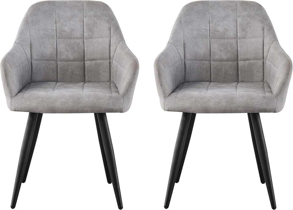 image 1 of Set of 2 Faux Suede Leather Dining Chairs with Arms Adrian Light Grey