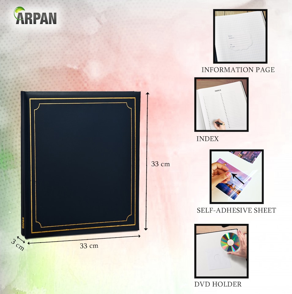 image 1 of ARPAN Extra-Large Self Adhesive Photo Album – 24 Sheets / 48 Sides – Leather Look Padded Cover Post Bound Scrapbook Memory Album for Photos, Keepsakes & Special Occasions