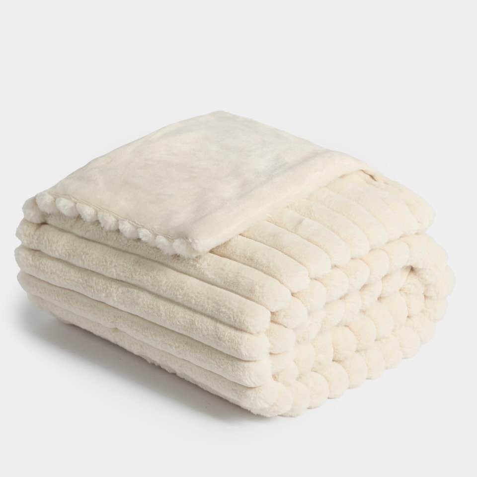 image 1 of OHS Faux Fur Ribbed Fleece Throw Blanket Winter Warm Supersoft
