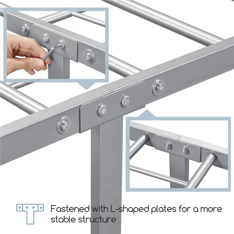 image 1 of Yaheetech Metal Platform Bed Frame with Cloud-inspired Design Headboard Silver, 3ft Single