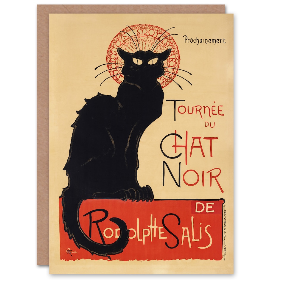 image 1 of Steinlen Art Card Black Cat Chat Noir Cabaret Vintage Advert